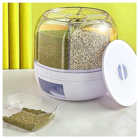 Contenitori Plastica Per Alimenti Con 6 Divisioni, Rotazione A 360° ， Contenitori Per Alimenti Ottieni Cereali Con Un Clic ， Contenitori Per Alimenti Adatto Per Ristoranti (Capacità 10 kg)