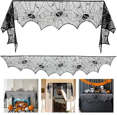 Wzone 45 x 245 cm Halloween ragnatela decorativa scheletro nero pizzo ragnatela decorazione per porta Carnevale Halloween Party Grusel Decorazione