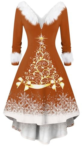 Kleid Weihnachten Damen Weihnachtskleid Mädchen Kleid A Linie Festlich Mittelalter Kleid Strandkleid Damen Yoga Geschenke für Frauen Motorradbekleidung Damen Kleid Winter Beige L