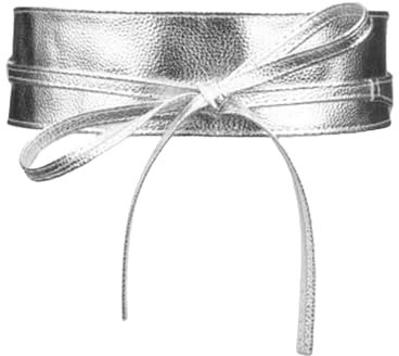 Werownsgso Damen Breiter Bindegürtel Leder Taillengürtel, zum Schnüren Wickelgürtel Model Hüftgürtel Kleidgürtel Dekorativer Gürtel (Silber)