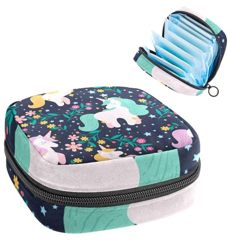 Aufbewahrungstasche für Damenbinden, Menstruationstasse, Tamponbeutel, Periodeneinlagen-Halter, Organizer für Frauen und Mädchen, flaches Einhorn-Muster