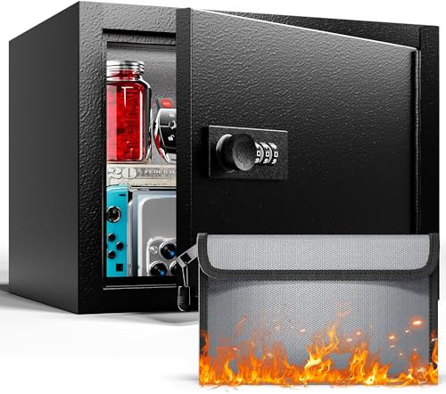 8L Fireproof Waterproof Mini kids Safe Box, Small Box with Combination Lock for Kids, Money Safe for Cash Jewelry and Important Documents