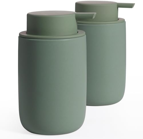 Autumnlife Seifenspender Set Grün, 2 Stück Spülmittelspender Küche Seifenspender mit Großer Pumpe und Etikett, Nachfüllbar Dish Soap Dispenser Geeignet für Küche Bad Arbeitsplatte - 350ml