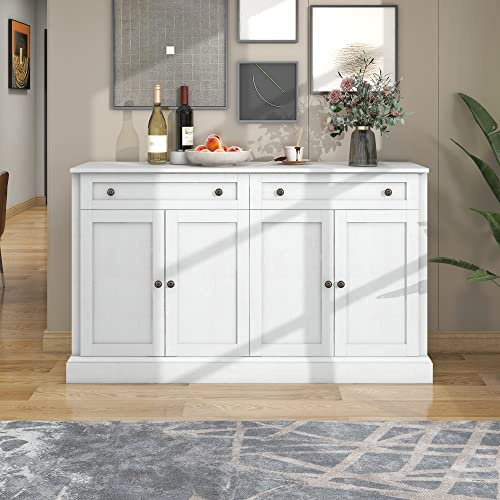 Merax Buffetschrank Küche, Großes Sideboard mit 4 Türen und 2 Schubladen, Moderner Buffetschrank für Esszimmer und Wohnzimmer, Antikweiß