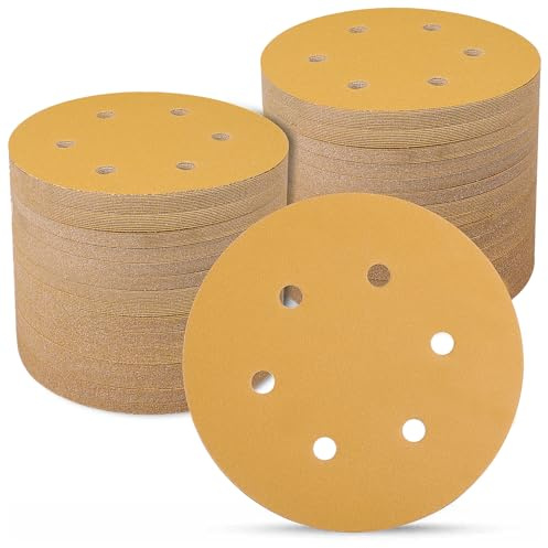 Sruhrak 100 Pcs Sanding Discs 150mm 6 Hole 220 Grit | Hook and Loop Sander Pads, Compatible with Random Orbital Sanders and Oscillating Tools