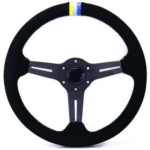 GSJNHY Auto Lenkrad 14 Zoll/350 mm Wildleder-Auto-Sport-Rennlenkrad mit 3-farbigen Nähten
