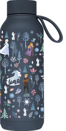 QUOKKA SOLID X DISNEY | BOTELLA TÉRMICA DE ACERO INOXIDABLE DOBLE PARED CON COLGADOR | FROZEN FOREST