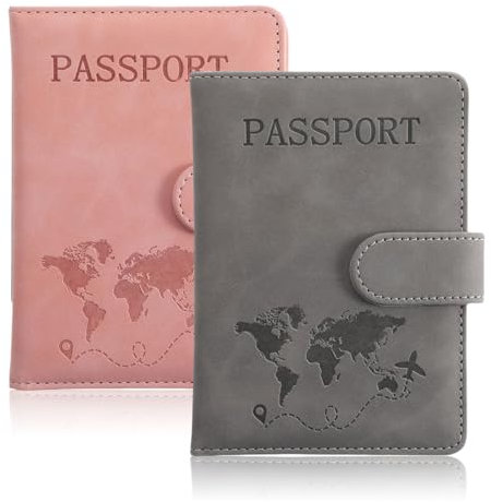 GlamRays 2 Pack Reisepasshalter für Reisen, Reisepass-Wallet Cover Case Wasserdicht RFID Blockierung Reisepasshalter mit Kugelschreiberhalter Reise Muss-Haben Accessoires