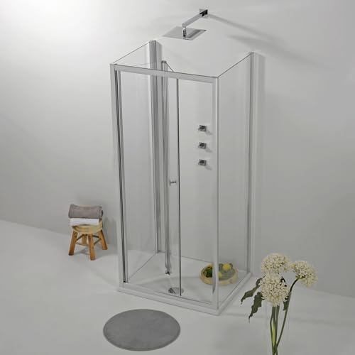 Box Doccia 3 Lati 70x90x70 cm x h190 - Cabina Doccia Pieghevole con Apertura a Libro, Vetro Temperato 6 mm, Profilo Cromato e Chiusura Magnetica - Regolabile e Facile da Installare