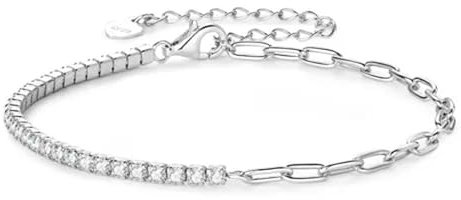 Spleißen Moissanite Tennis Armband Frauen Silber Büroklammer Link Kette