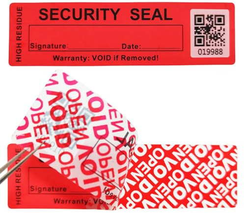 TSPC SECSEAL 100 Stück manipulationssicher, hohe Rückstände, manipulationssicher, fälschungssicher, Sicherheitsaufkleber, Etiketten, Dichtungen (mattes Rot, QR-Code, 2,5 x 8,9 cm)