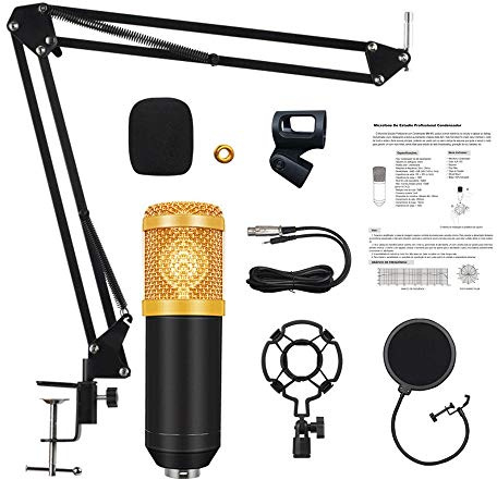 Kit microfono a condensatore di registrazione studio con supporto per braccio ammortizzatore cavo windscreening per la trasmissione di rete in linea (colore: C) (E)