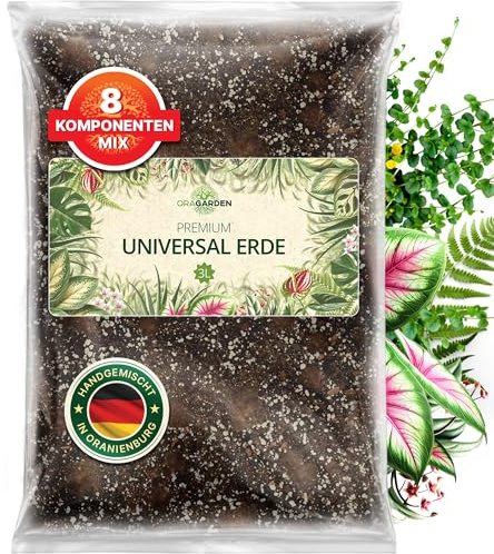 ORAGARDEN Universalerde für Zimmerpflanzen und Garten- 3L Universal Substrat für Pflanzen, Palmen, Blumen, Grünpflanzen - 8 Komponenten Kübelpflanzenerde