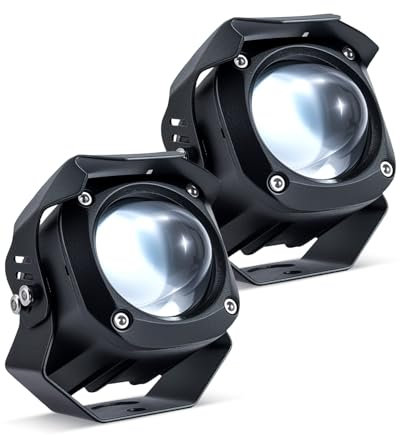 Dinfu 30W led Moto Phares supplémentaires 9v -60v LED ronds Phares antibrouillard IP68 Spotlights 3 modèles de flash avec 2 supports de montage pour moto ATV UTV Dirt Bike 4x4 Pickup Truck Boot