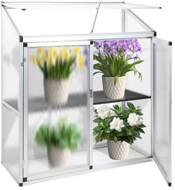 Aluminum Lean To Greenhouse Compact Tomato Grower 3 Doors 140 x 52 x 130 cm Silver Perfect for Small Spaces and Home Gardening