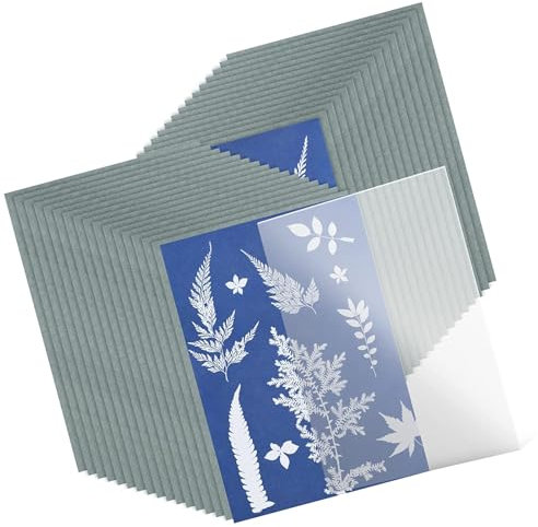 Solar-Zeichenpapier - 32 Projektpapier mit 1 Acrylplatte - A5 Empfindlichkeit Solar Zeichnung Sensitivität Natur durch natürlichen Druck, robust und stabil, oder Verdrehen, -Projekt -