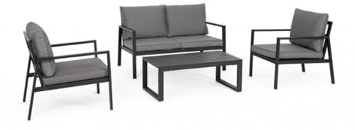KONTE.DESIGN Loungeset HILDE mit 1 Sofa, 2 Sesseln und 1 Beistelltisch Aluminium anthrazit mit Kissen