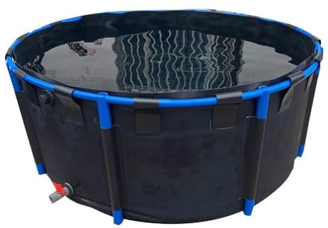 DECAKE Rahmenschwimmbecken, großer, zusammenklappbarer, mobiler Wasserspeichertank mit Versickerungsschutz für den Außenbereich, schwarzer Aquarium-Poolteich mit Ablassventil, rundes PVC-