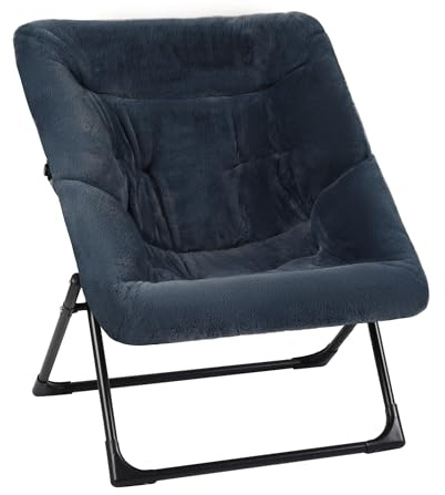 Mordchil EU Armchair Saucer Chair, Comfy Faux-Fur Reading Chair for Bedroom, Oversized Accent Moon Chairs for Teens and Adults, Folding Living Room and Dorm Chairs, Navy Blue
