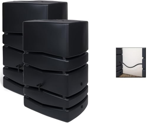 Kreher Regentonne XXL Aqua Tower 2er-Set Kunststoff (Anthrazit, 2 x 450 L) | Wassertonnen mit Verbindungsstück im schlichten Design, ideal zur Regenwassersammlung im Garten