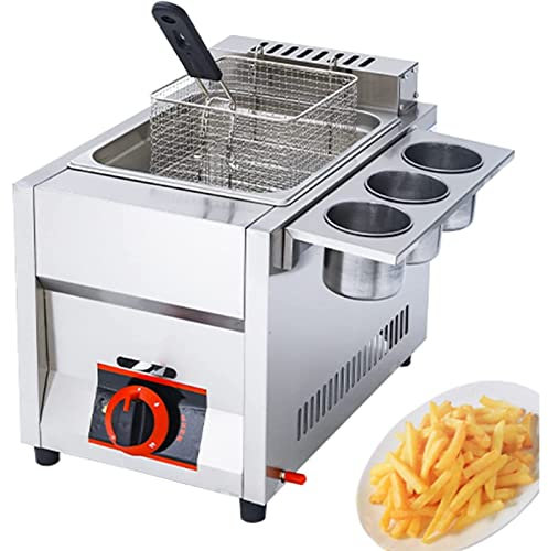 WOTZOV Friggitrice da banco Commerciale a Gas da 6 Litri con Serbatoio Singolo in Acciaio Inossidabile, con cestello e Coperchio, per Patatine Fritte, Tacchino, Pollo e RIS