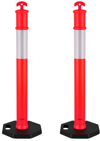 VEVOR Postes de Tráfico 2 Piezas Bolardo de Tráfico 1140 mm con Banda Reflectante y Base con Peso 350 mm Postes de Barrera Resistentes para Aparcamiento, Estadios Deportivos, Lugares de Exhibición