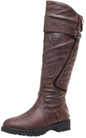 Xbemkste Stivali lunghi da equitazione da donna, impermeabili, in pelle con suola antiscivolo, stivali alti al ginocchio, stivali invernali alti, marrone, 40 EU