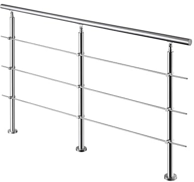 Aica Edelstahl-Geländer 220×106 cm Treppengeländer & Handlauf mit 3 Querstäben für Innen- und Außenbereich Einfache DIY-Montage