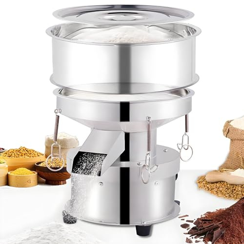 PioMue 50W Commercial Flour Sifter - Electric Automatic Vibrating Sieve Machine, 1350RPM Powder Screening Shaker for Grain Bean Particles 15CM-1Mesh1Lid