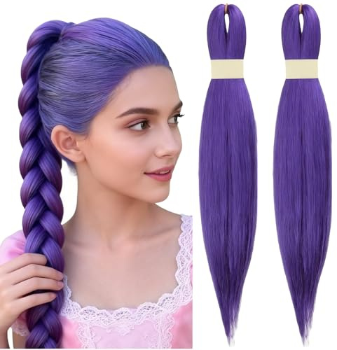 2 extension per capelli viola per trecce, 66 cm, colore viola, pre-stirate, per intrecciare i capelli pre-stirati, per costumi di Halloween, cosplay, feste