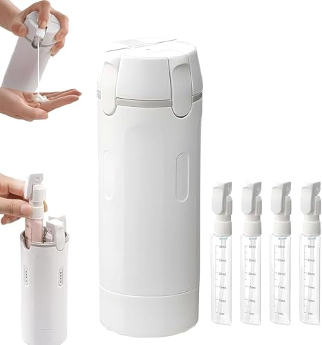 4-i-1 påfyllningsbar resedispenser, 4-pack 30 ml reseflaskor för toalettartiklar, läckagesäker behållare i resestorlek, bärbar minibehållare för schampo, lotion, balsam och kräm (vit)