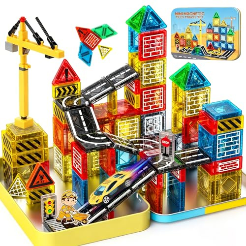 iKidiki Mini Magnetische Bausteine Reiseset, Geschenk Junge 3 4 5 6 7 8 Jahre Reisespiele Kinder Spielzeug ab 3-8 Jahre Jungen Beschäftigung Für Kinder Im Flugzeug Geburtstagsgeschenk für Mädchen