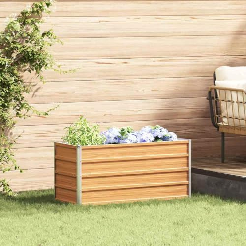 IKAYAA Jardinera Alto de Acero Inoxidable, Macetero Grande Exterior, Maceta Alta Exterior y Terraza, Maceta Grande, Jardinera Alta Marrón Claro 100 x 40 x 45 cm