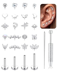 YADOCA 18G Piercing Tragus Mujer Acero Quirurgico Hipoalergénico Zircone Cubica Roscado Interno Pendientes Cartilago Oreja Piercing Nariz Tragus Helix Labret Conch Labio Oro 6/7/8/10mm