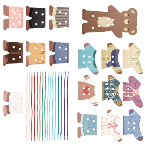 GKYQVE Hölzernes Bären Fädelspielzeug für Kleinkinder, frühes Lernspiel, passendes Spiel zur Entwicklung der Feinmotorik, Rollenspiel, Anziehspiel für Kleinkinder