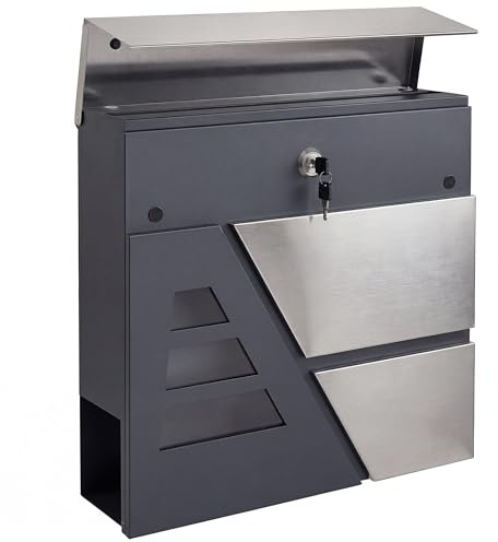 HOMCOM Wandbriefkasten Wetterfest Außenwand 37 x 10 x 37 cm Dunkelgrau | Leise Schließend, Postkasten für Außenwand, Moderner Briefkasten, Zeitungsfach, 2 Schlüssel
