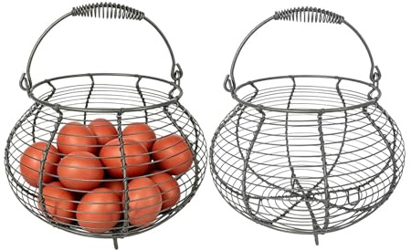 Pack De 2 Cestas Para Recoger Huevos De Metal Con Asa, Capacidad 12–15 Huevos Cada Una, Estilo Farmhouse Para Cocina, Encimera, Fruta - Marrón Café