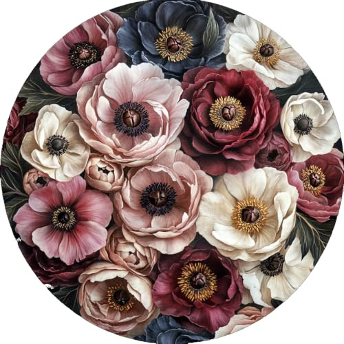 Generico Sottopiatto Tondo 34 cm Floreale Peonie | Tovaglietta Americana Lavabile | Sottopiatti Eleganti da Tavola | Idea Regalo | Stampa UV su PETG Alimentare, Legno HDF, Sughero, Made in Italy