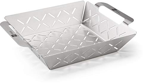 HEYNNA® Grillkorb Edelstahl/Gemüse Grillschale 22cm breit/Grillschale Edelstahl für Gemüse, Fleisch & Fisch auf dem Grill oder als Grillkorb Backofen/Grillzubehör