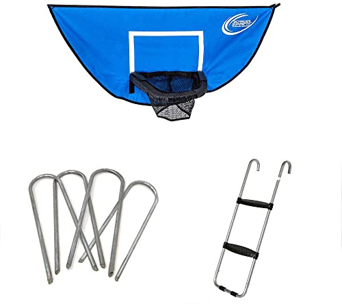 Skywalker Trampolines Accessory Kit with Basketball Game, 4-pack Windstakes & Wide Step Ladder