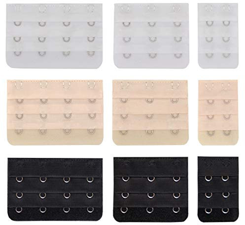 Bra Extender,2 Hooks/3 Hooks/4 Hook Soft and Comfortable Bra Strap Extension- 9 Packs, Multi Size, Black, White and Skin Color