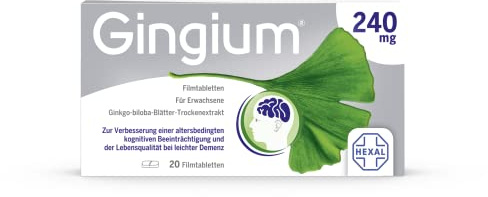 Gingium® 240 mg | Filmtabletten | Bei Vergesslichkeit* handeln | 20 Stk | Pflanzenkraft von Ginkgo biloba, ab 18 J. anwendbar | *bei nachlassender geistiger Leistungsfähigkeit (dementielles Syndrom)