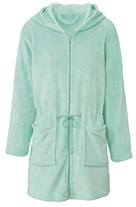 CelinaTex XS-XL Bademantel Kapuze Uni kurz oder lang aufgesetzte Taschen zwei Wege Reißverschluss Damen Kuschelflanell OEKO-TEX
