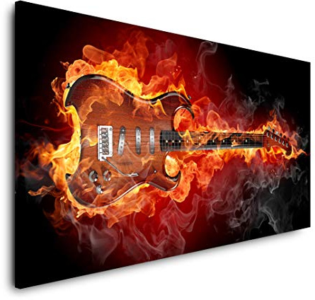 brennende Gitarre 120x 60cm Panorama Leinwand Bild XXL Format Wandbilder Wohnzimmer Wohnung Deko Kunstdrucke