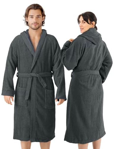 HOMELEVEL Bademantel Damen Herren - Bademantel Damen Frottee Baumwolle - Bademäntel für Sauna Urlaub Zuhause oder Schwimmbad - Mit Kapuze und Taschen