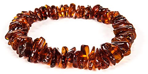 AMBERAGE Natural Baltic Amber Bracelet for Adults (Women/Men) - Hand made From Polished/Certified Baltic Amber Beads(4 Colors) (COGNAC)