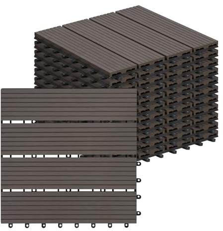 Laneetal WPC Fliesen 11er Set für 1 m², für Außen Terrasse Balkon, Terrassenfliesen Klicksystem 30x30 cm, Kaffeebraun