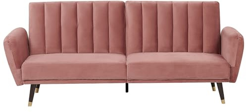 Beliani 3-Sitzer Schlafsofa aus Samtstoff in Rosa Glamour Stil Vimmerby