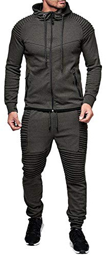 amropi Tute da Ginnastica Uomo Maniche Lunghe Felpa con Cappuccio e Jogging Pantaloni Sportiva Set Grigio,L