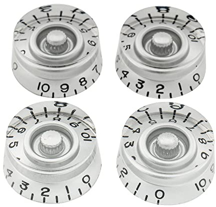 Musiclily Pro Linkshänder Metrische Größe 18 Splines Zylinder-Form Potiknopfe Speed Knobs für Epiphone Les Paul SG Style E-Gitarre, Silber(4er Set)